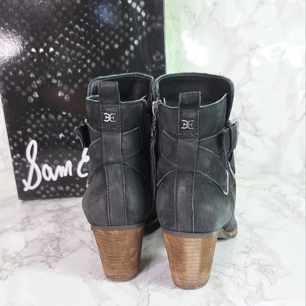 Sam Edelman Merton Black Suede Leather Zip Ankle Booties Size 7.5 - Picture 6 of 13
